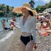Swimwear pour femmes Sexy blanc à manches longues à manches longues 2024 Femmes de maillot de bain haute taille