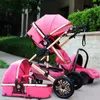 Passeggini# High Landscape Baby Passeggino 3 in 1 con sedili per auto Pram per stazione di lusso rosa e Q240429