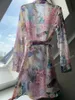 Boho ispirato con stampa floreale multicolore abbigliamento estivo bottoni da donna a maniche lunghe con cintura abito da donna elegante 240416