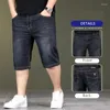 Jeans masculinos verão shorts finos de jeans esticaram solto de cintura alta plus size 40 44 46 48 meio cinza preto capri colheita colheita