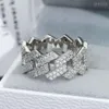 Partihandel fabrikspris Moissanite smycken 925 Silver Iced Out 2 Row Diamond Cuban Rings Hip Hop Ring