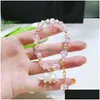 Bracelet de décoration de fleur de brin perlé Lily de vallée pour femmes Chaîne à chaîne réglable manchette à la main