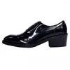 Casual Shoes Design Herrengeschäft echte Ledernische Nische Schnürung High Heel Oxfords Spitzer Zehenhöhe Zunahme Kleid 3a