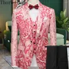 Herrenanzüge Thorndike 2024 Pink Peaked Revers Hochzeit Männer Ein Knopf mit schwarzen Hosen Tuxedo Kostüm Homme Slim Fit Blazer