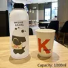 1PC High Quality Large Capacity 1000ml Water Bottle Panda Cup Transparent Drinkware Leakproof Cartoon 240422