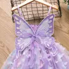 Katoenen kinderen vlinder halter mesh jurk meisjes kleding lichten bevroren prinsesjurk