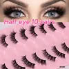 False Eyelashes Half Lashes Cat Eye 3D Faux Mink Lashes Curling 10mm Volume Short Wispy Natural Look Eyelashes Clear Band 10 Pairs/set LL