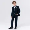 Abitaggio per bambini adolescenti Boy Gentleman Suit per piccolo vestito da giro per giletmot Fotografia abito per esibizione per esibizione per pianoforte (camicia + giacca + gilet + pantaloni + papillon + spilla)