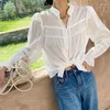 قميص البلوزات النسائي الكلاسيكي 2024 الربيع الفرنسي تصميم القطن الأبيض الأكمام الطويلة