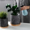 Planters krukor europeisk stil marmor cylindrisk keramisk blomkruka med guldfack hushållssugskopp trädgård dekoration q240429