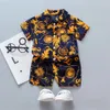 0-5y Kids Roupos de menino de menino Boho Summer Floral Print Conjuntos 2pcs Manga curta Shortshorts Criança Boy Beach Use roupas casuais 240418