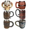 Tasses Viking Wood Style Bière Tasse de Noël Simulation cadeau en bois de bière en bois Tasse double mur à double paroi tasse en métal Bar boisson J240428