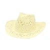 Wide Brim Hats Summer Outdoor Men Women Hand-woven Western Cowboy Jazz Hat Cap Breathable Straw Beach X0a8