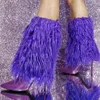 Laarzen Big Size 47 Purple Dik Fur Overlay Korte laarsjes slanke hakken Halve knie Hoge vrouwen puntige teen gevouwen over harige schoenen