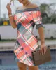 基本的なカジュアルドレスデザイナードレス女性の片方の肩のデジタル印刷スリムフィットセクシーな鉛筆スカート