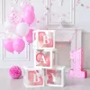 Décoration de fête 4pcs Boîtes de bébé pour douche Ballon transparent blanc avec lettres sexe d'anniversaire révéler