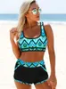 Women's Swimwear Fe Summer Striped Print Bikini Sets Swimsuit Women Sexy Bathing Suit Two Piece Set Swimwear Loose Beach Tankini d240429