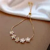 Kette Elegant eingelegtes Strass koreanische Armbänder Goldfarbe Blume Charme Armband für Frauen Mode Schmuck Accessoires Party Geschenke