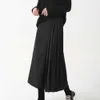 Women's Pants Capris Womens long pants black solid color pleats fake two-piece irregular high stripes loose wide legs casual mid calf length Culotes Y240429