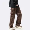 メンズパンツhouzhouヴィンテージ貨物男性用レトロブラックズボンの男性ポケットゆるいカジュアルな特大の日本のストリートウェアヒップホップ