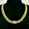 14 mm Cuban Link Chain for Men Silverygolden Iced Out Rhinestone Miami ketting Choker voor vrouwen met Box Clasp Hip Hop 240422