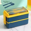 Bento -dozen dubbele laag draagbare lunchbox voor kinderen met vork en lepel magnetron Bento Boxes Set Food Storage Container