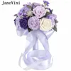 Fleurs de mariage Janevini Lilac Purple Bridal Flower Bouquet Artificial Silk Rose Bouquets Bride Decoration Cintas Para Ramos de Novia
