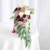 Wedding Flowers Bride Bridal Waterfall Hand Bouquet Artificial Rose Flower Red Pink White Green