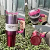 미국 스톡 코스모 핑크 대상 레드 H2.0 40oz 스테인레스 스틸 텀블러 컵 실리콘 핸들 뚜껑과 밀짚 여행용 차 머그 컵은 냉수 병을 계속 마시고 있습니다. 0508