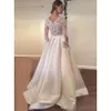 Nyaste klänningar A-Line 2020 ärmar Scalloped Long V Neck Lace Applique Satin Ribbon Custom Made Wedding Gown Vestido de Novia Estido