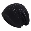 MSQE BEANIE/SKULL CAPS女性のための冬の帽子レースラインストーン通気性ターバン帽子風型暖かいキャップメスビーニーヒップホップボーンポニーテールハットD240429