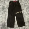 男性用の女子ジーンズJNCO Y2Kヒップホップグラフィックバギーレトロブルーパンツ2023ニューハラジュクハイウエストワイドレッグズボンストルツウェアH240429