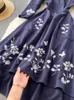 Sukienki imprezowe jesienne zima elegancka sukienka biurowa Kobiety seksowne haft w dekolcie w dekolcie w stylu vintage damski szczupły A-line niebieska długa szata