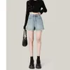 Summer Denim Shorts, Women's High Waisted Loose and Slimming Hot Small A-line Pants, Ruffled Straight Leg Pants