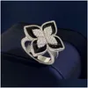 Кольца Band Brand Luxury Clover Designer для женщин девочки Sweet 4 Leaf Flower 18k Gold Shining Crystal Diamond Love Ring Свадьба Dhqyd
