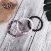 Strand 3 Piece Energy Healing Stone Beaded Bracelet Set Natural Rose Quartz Rhodochrosite Gemstone Stretch Bracelets For Women