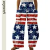 Spodnie damskie Capris American Flag Stripe Star Print Pants Fashion Kobiety Summer Big Direuse Strtwear Graphic Spoders Retro Lady Ubranie Dropshipping Y240429