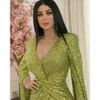 Aso Arabic Oct Green Ebi Sheath Bride Dresses Sequined Spets Evening Prom Formal Party Birthday Celebrity Mother of Groom GOOMS DRESS ZJ354