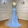 2024 Sexy Blue Evening Dress Romantic Sequins High Split Off the Shoulder A-line Floor-length Prom Gown Vestidos De Novia