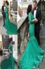 2016 Winter Green Mermaid Sukienki z balu V Szyja 34 Długie rękawy Aplikacje koronkowe Tiul Corset Arbaic Plus Size Evening Suknie Formalne D2613597