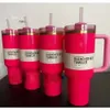 ABD Stok Pembe Geçit Töreni Flamingo H2.0 TIE BİYE 40 Oz Saplı Yalıtımlı Tumbler Kapak Saman Paslanmaz Çelik Kahve Kupası GG0429 0429 Gemiye Hazır