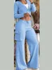 Dames Two -Piece Pants Street Top Set Spring Autumn Sexy Solid Color Temperament Long Drawing Casual 2024