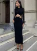 Vestidos informales Habris Sexy Black Hollow Out Long Dress Party Evening Fit For Women 2024 Fall manga Maxi Fodycon Patchwork