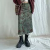 スカートCibbar Harajuku Floral Print Long Vintage Low Rise Straight Midi Womens Autumn Basic Matching Womens 90SL2429