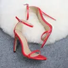 Sexy High Heels Sandals Women Sandale Fashion Open Toe Ankle Strap Leather Party Shoes 11CM Stiletto Heel Pumps Black White Red Apricot Size 35-43