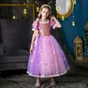 Barn flicka rapunzel klänning barn trasslade förklädnad karneval prinsess dräkt födelsedagsfest klänning kläder kläder 210 år 240423
