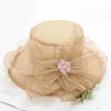 Brede rand hoeden emmer hoeden fs zomer organza fascinator hoed opvouwbare bruiloft kerkjurken kentucky hoeden voor vrouwen elegant roze pink fedora y240426