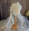 Cabelos de cabelos véu pesado véu de noiva vestido de noiva vintage renda longa hemming fio touchdress