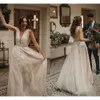 Line Tulle 2020 Country Dresses Nyest A Plunging V Neck Lace Applique Illusion Back Beach Wedding Glown Custom Made Plus Size Pplique