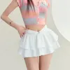 Skirts Gidyq White Ruffles Mini Skirt Women Korean Fashion Casual Kawaii Ball Gown Ladies Solid High Sexy Female Lined Summer